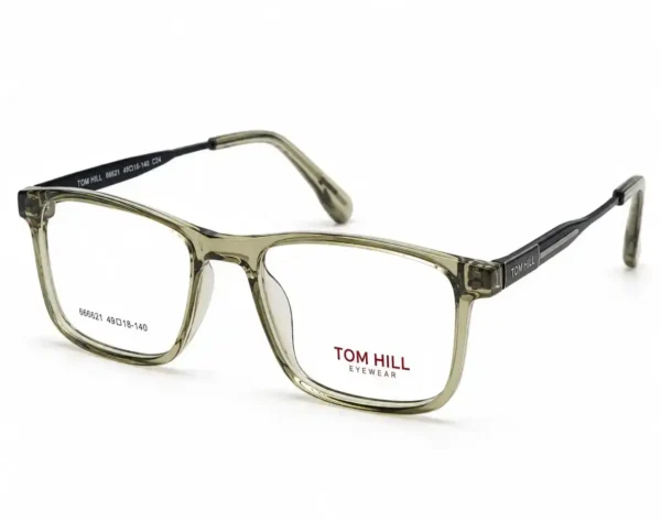 Optical EV2K-0149 Classic Rectangle Full Rim Eyeglasses in Crystal Olive Green with translucent green front and olive temple tips
