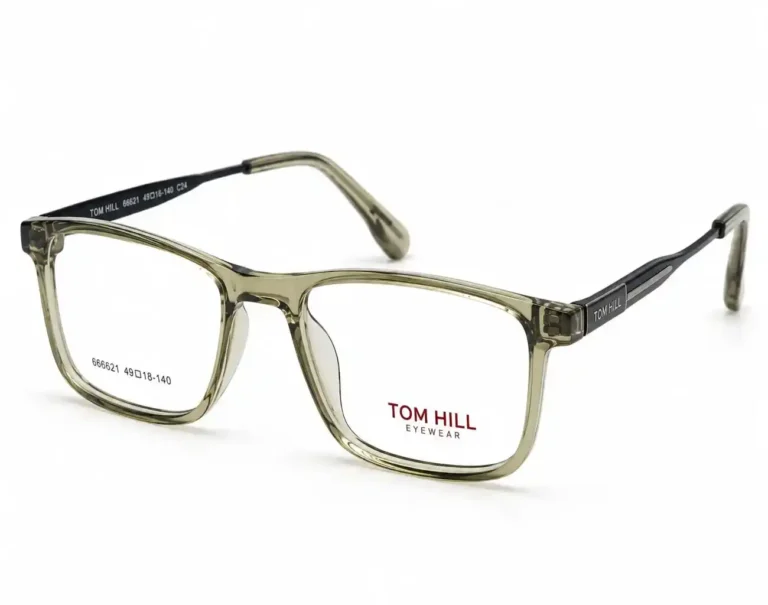Optical EV2K-0149 Classic Rectangle Full Rim Eyeglasses in Crystal Olive Green with translucent green front and olive temple tips