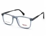 Optical EV2K-0149 Classic Rectangle Full Rim Eyeglasses in Crystal Steel Blue with translucent acetate front and black metal temples