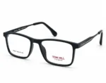 Optical EV2K-0149 Classic Rectangle Full Rim Eyeglasses in Matte Black with soft-finish front and striped silver hinge plate