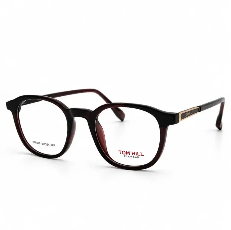 Optical EV2K-0150 Classic Round Full Rim Eyeglasses in Burgundy Black with dark wine front and gold hinge plate