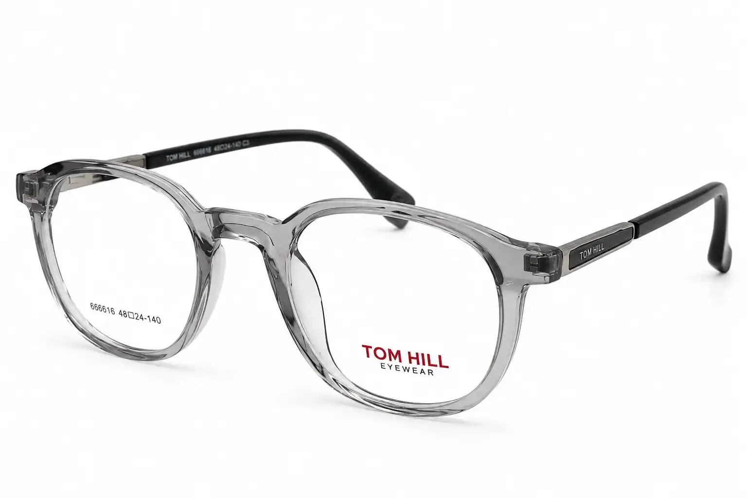 optical-ev2k-0150-crystal-grey-round-eyeglasses Optical EV2K-0150 Classic Round Full Rim Eyeglasses in Crystal Grey with translucent smoky front and black temples