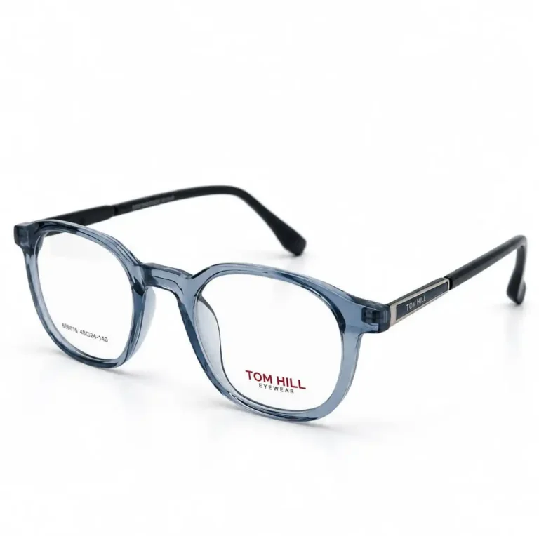 Optical EV2K-0150 Classic Round Full Rim Eyeglasses in Crystal Steel Blue with translucent blue front and black temples