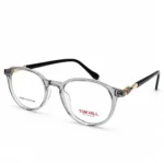 Optical EV2K-0151 Elegant Round Full Rim Eyeglasses in Crystal Grey with black temples and gold hinge detail