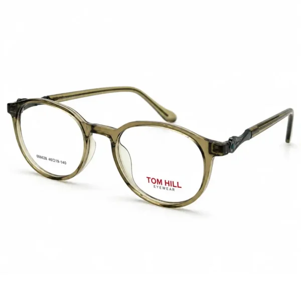Optical EV2K-0151 Elegant Round Full Rim Eyeglasses in Crystal Olive Green with translucent green front and matching temples