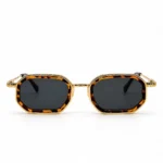 Front View of Sunglass 2600752 Retro Octagon Metal Sunglasses in Gold with Tortoise Brown Rims and Dark Tinted Lenses