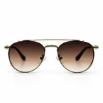 Front View of Sunglass 26451 Gold Metal Pilot Sunglasses with Brown Gradient Lenses and Adjustable Nose Pads