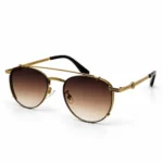 Sunglass 26451 Premium Metal Pilot Sunglasses for Men in Gold with Brown Gradient Lenses and Double Bridge