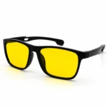 Sunglass EV2K-0045 Sporty Square Sunglasses in Glossy Black with yellow tinted lenses, ribbed temple vents and flexible temple tips
