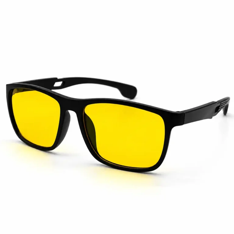 Sunglass EV2K-0045 Sporty Square Sunglasses in Matte Black with yellow tinted lenses, ribbed temple vents and flexible temple tips