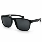 Sunglass EV2K-0046 Sporty Square Sunglasses in Glossy Black with grey tinted lenses, ribbed temple vents and flexible temple tips