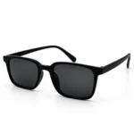 Sunglass EV2K-0049 Minimal Square Sunglasses in Matte Black with grey tinted lenses, clean frame front and slim temples