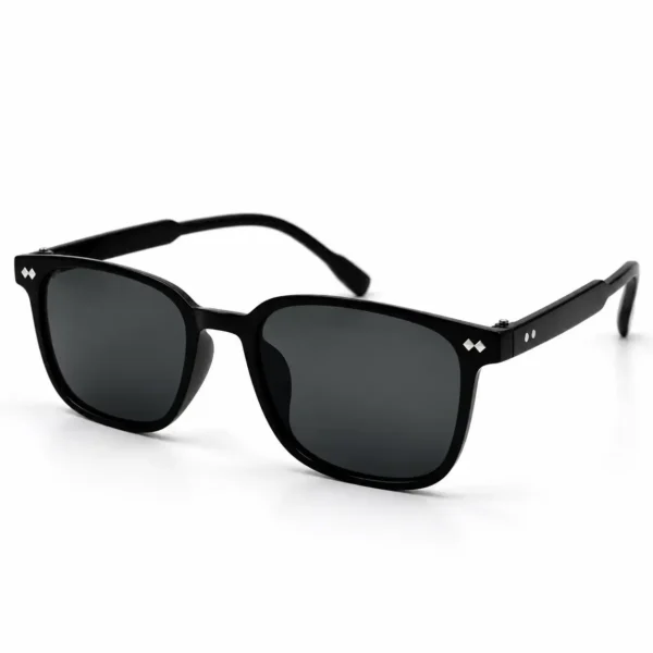 Sunglass EV2K-0050 Classic Soft Square Sunglasses in Glossy Black with grey tinted lenses, diamond-shaped silver studs at the front corners and twin rivets on the temples