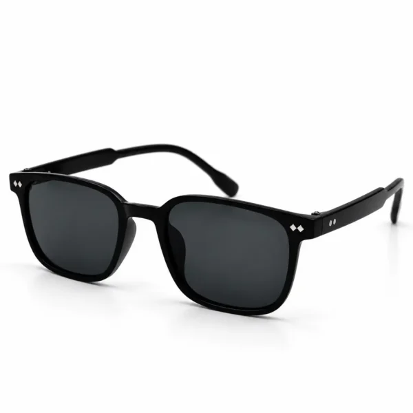Sunglass EV2K-0050 Classic Soft Square Sunglasses in Matte Black with grey tinted lenses, diamond-shaped silver studs at the front corners and twin rivets on the temples