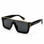 Sunglass SPP14753 Bold Flat Top Sunglasses for Men in Glossy Black with Silver Brow Bar and Grey Tinted Lens