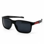 Sunglass SPS11FC-161 Sporty Rectangle Sunglasses for Men in Glossy Black with Red Temple Accents and Dark Tinted Lenses