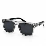 Sunglass Z2191E56 Stylish Square Wayfarer Sunglasses in Crystal Grey with Dark Grey Lenses and Black Temples with Clear Inserts
