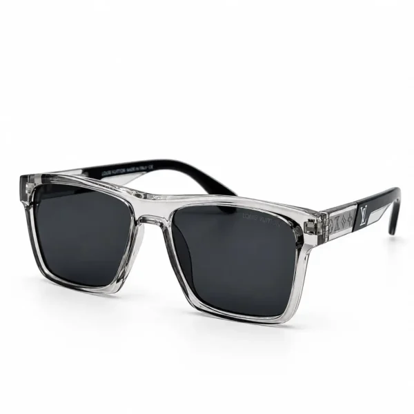 Sunglass Z2191E56 Stylish Square Wayfarer Sunglasses in Crystal Grey with Dark Grey Lenses and Black Temples with Clear Inserts