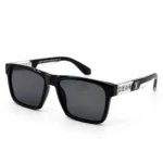 Sunglass Z2191E56 Stylish Square Wayfarer Sunglasses in Glossy Black with Dark Grey Lenses and Silver Temple Plates